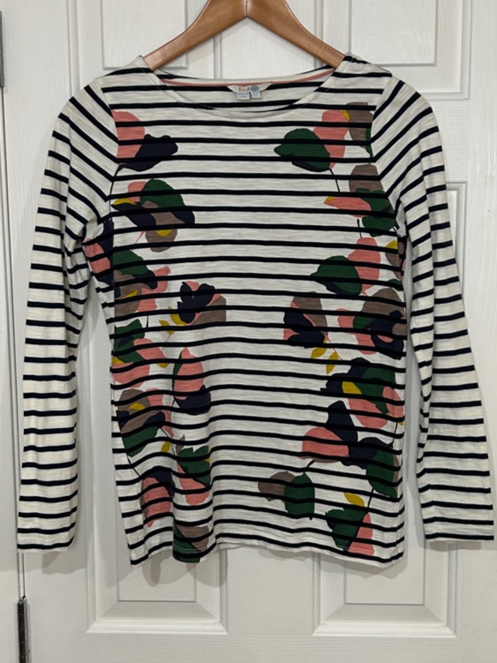 Boden Navy & White Striped Floral Botanical Long Sleeve Top Tee UK 10 / US 6
